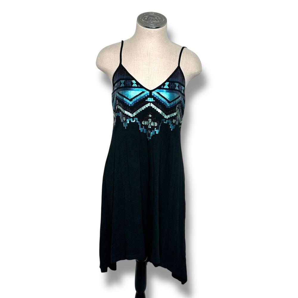 EXPRESS Black High Low Blue Sequin‎ Tank Dress women's M Whimsigoth Fairycore